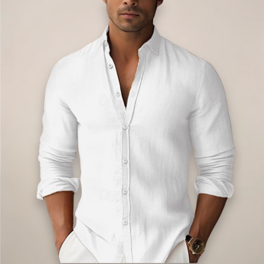 Men's Long Sleeve Band Collar Shirt Relaxed Fit Casual Everyday Versatile