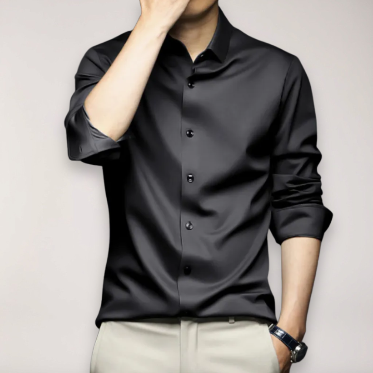 Men's Casual Long Sleeve Dress Shirt Slim Fit Button-Down Versatile Everyday Wear
