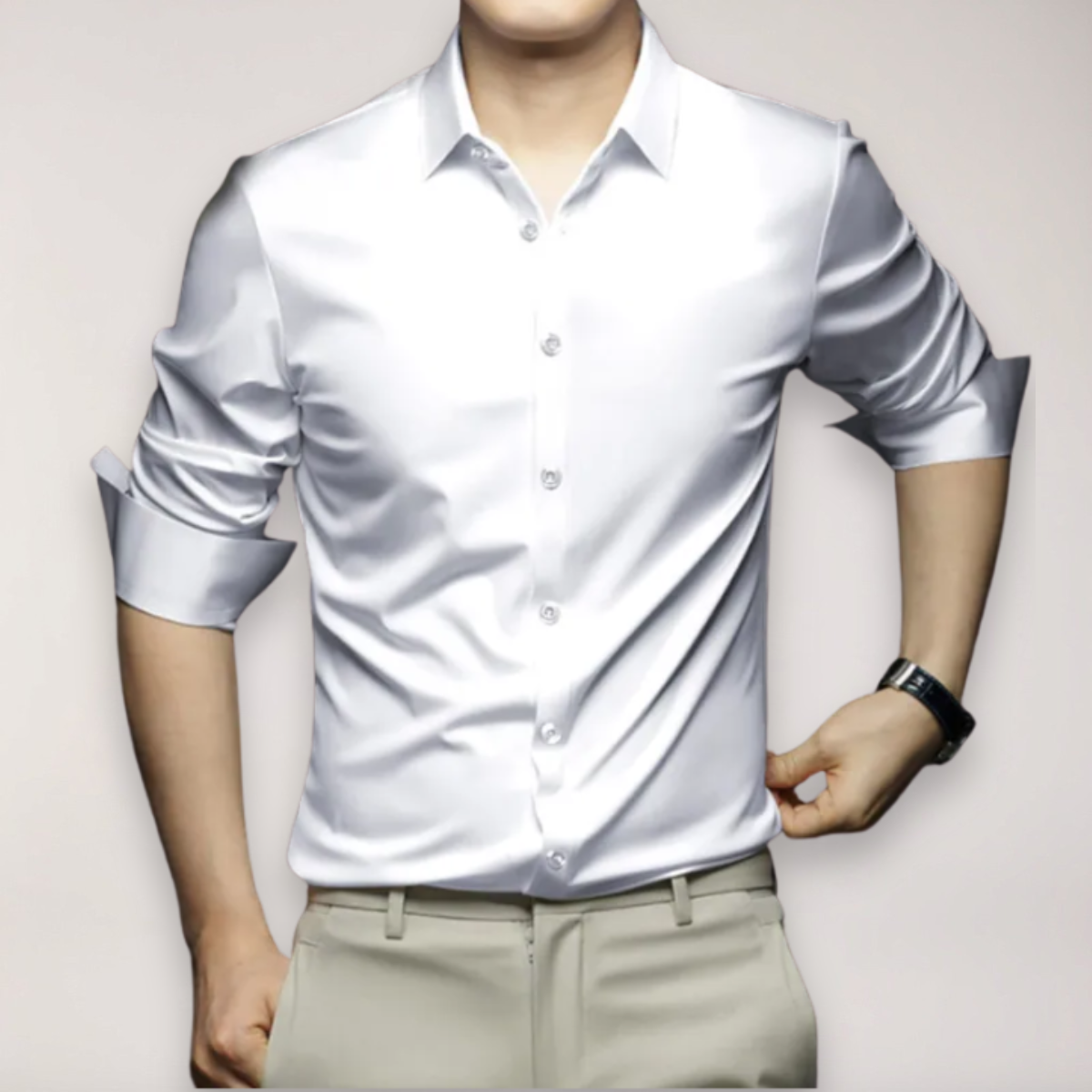 Men's Casual Long Sleeve Dress Shirt Slim Fit Button-Down Versatile Everyday Wear