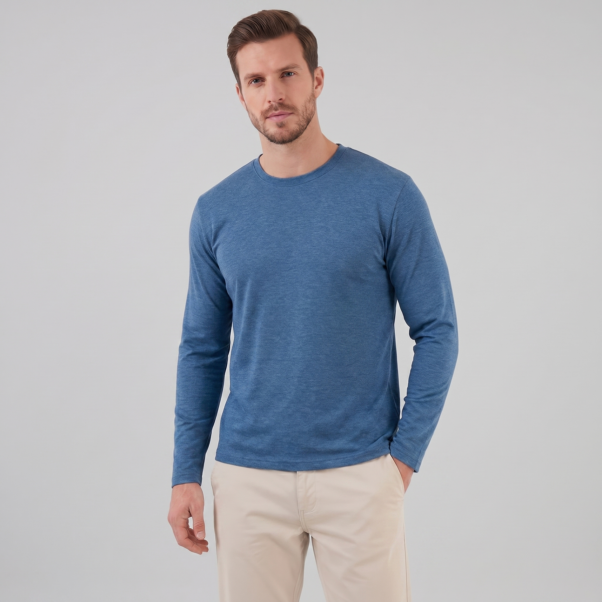 Men's Casual Long-Sleeved Crew Neck Sweater Relaxed Fit Everyday Layering
