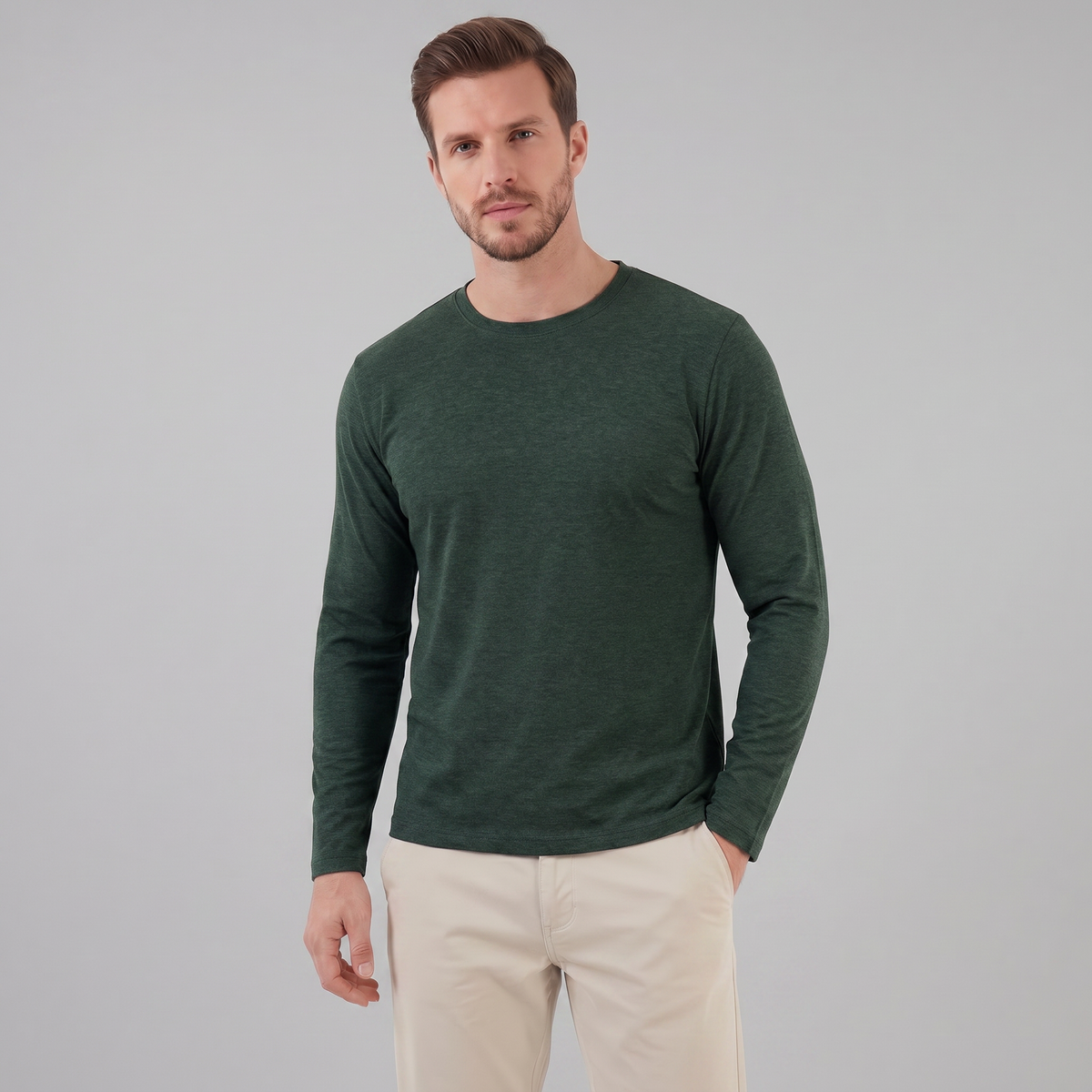 Men's Casual Long-Sleeved Crew Neck Sweater Relaxed Fit Everyday Layering