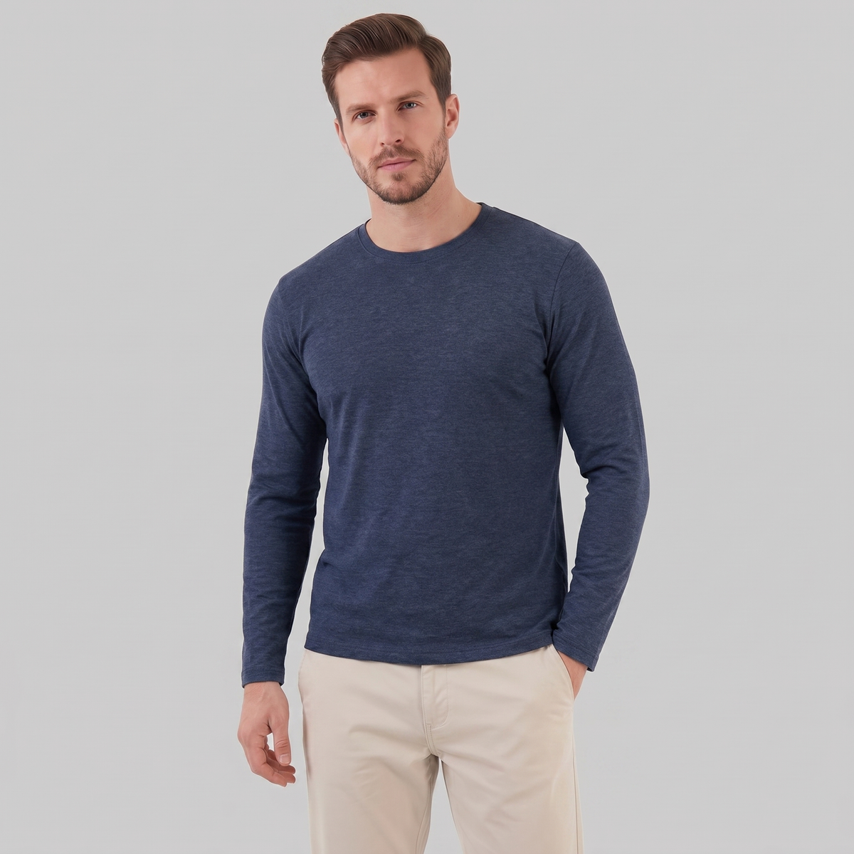 Men's Casual Long-Sleeved Crew Neck Sweater Relaxed Fit Everyday Layering
