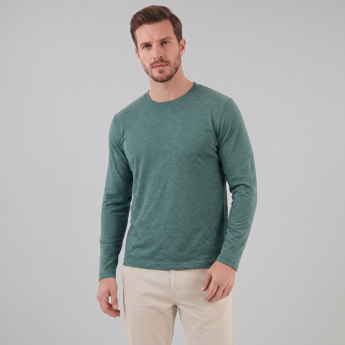 Men's Casual Long-Sleeved Crew Neck Sweater Relaxed Fit Everyday Layering