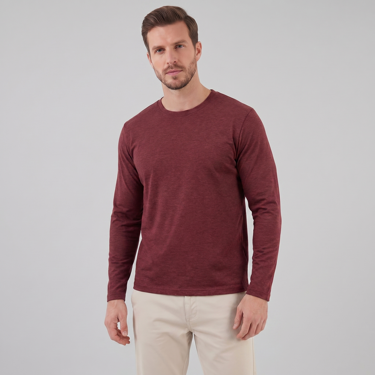 Men's Casual Long-Sleeved Crew Neck Sweater Relaxed Fit Everyday Layering