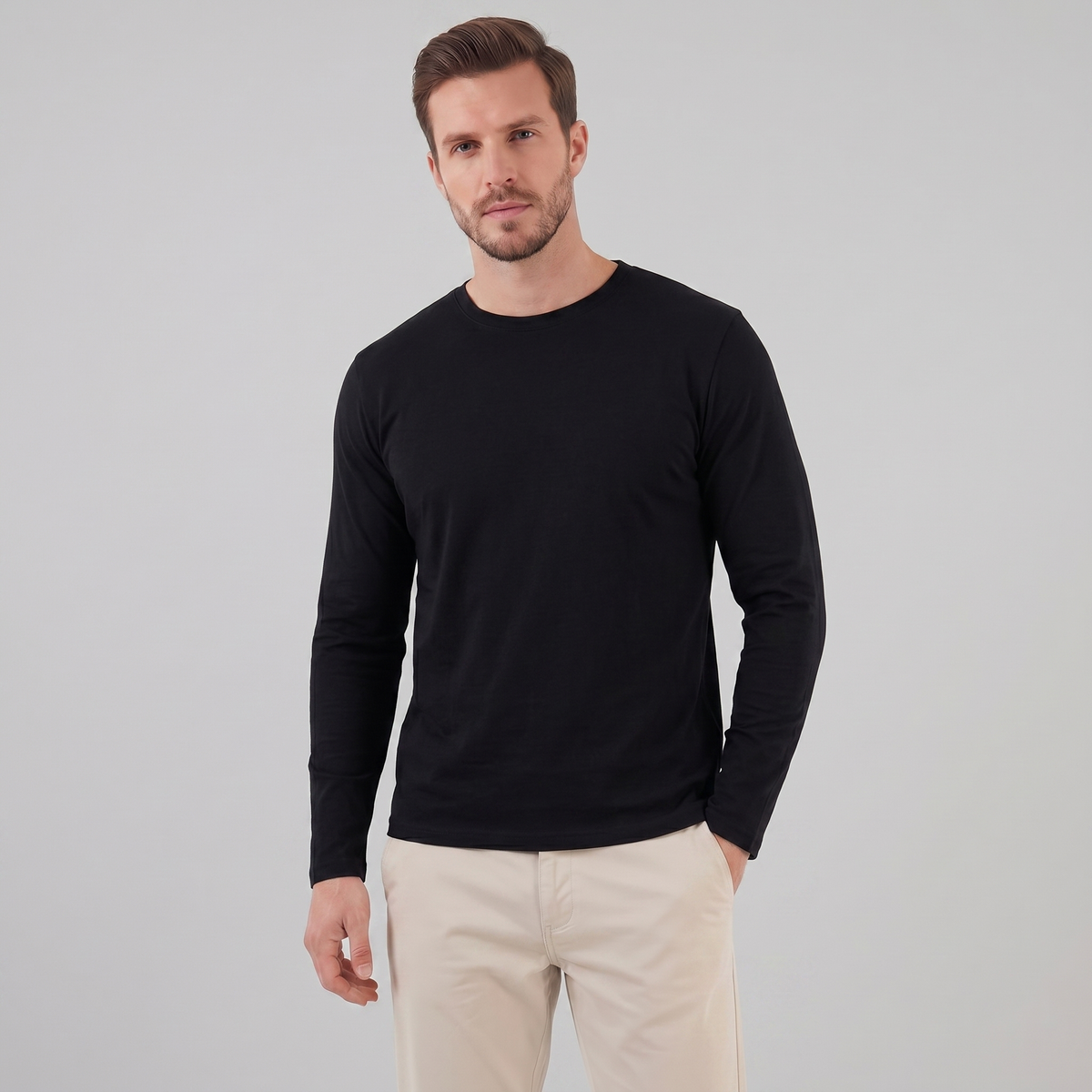 Men's Casual Long-Sleeved Crew Neck Sweater Relaxed Fit Everyday Layering