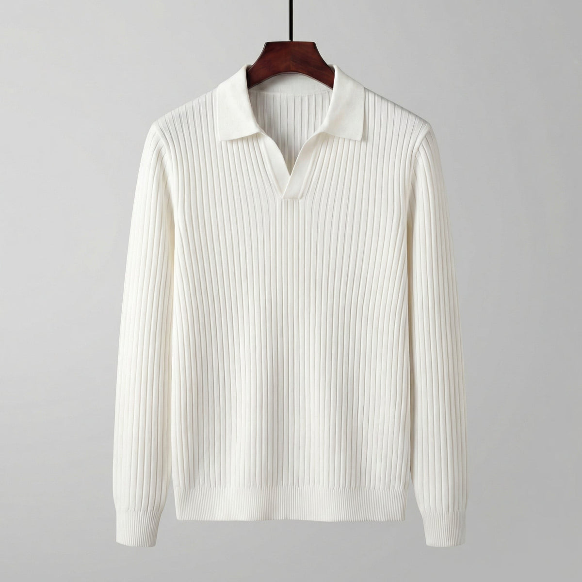 Men's Long Sleeve V-Neck Polo Shirt Casual Fit Stylish Everyday Wear