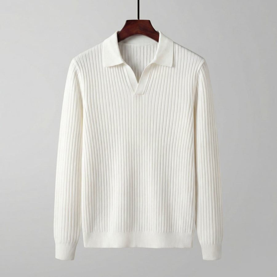 Men's Long Sleeve V-Neck Polo Shirt Casual Fit Stylish Everyday Wear