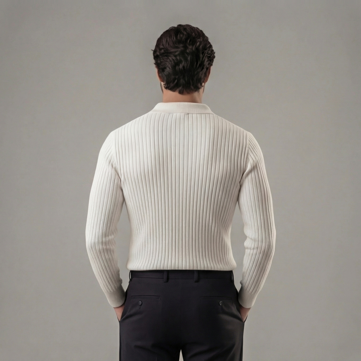 Men's Long Sleeve V-Neck Polo Shirt Casual Fit Stylish Everyday Wear