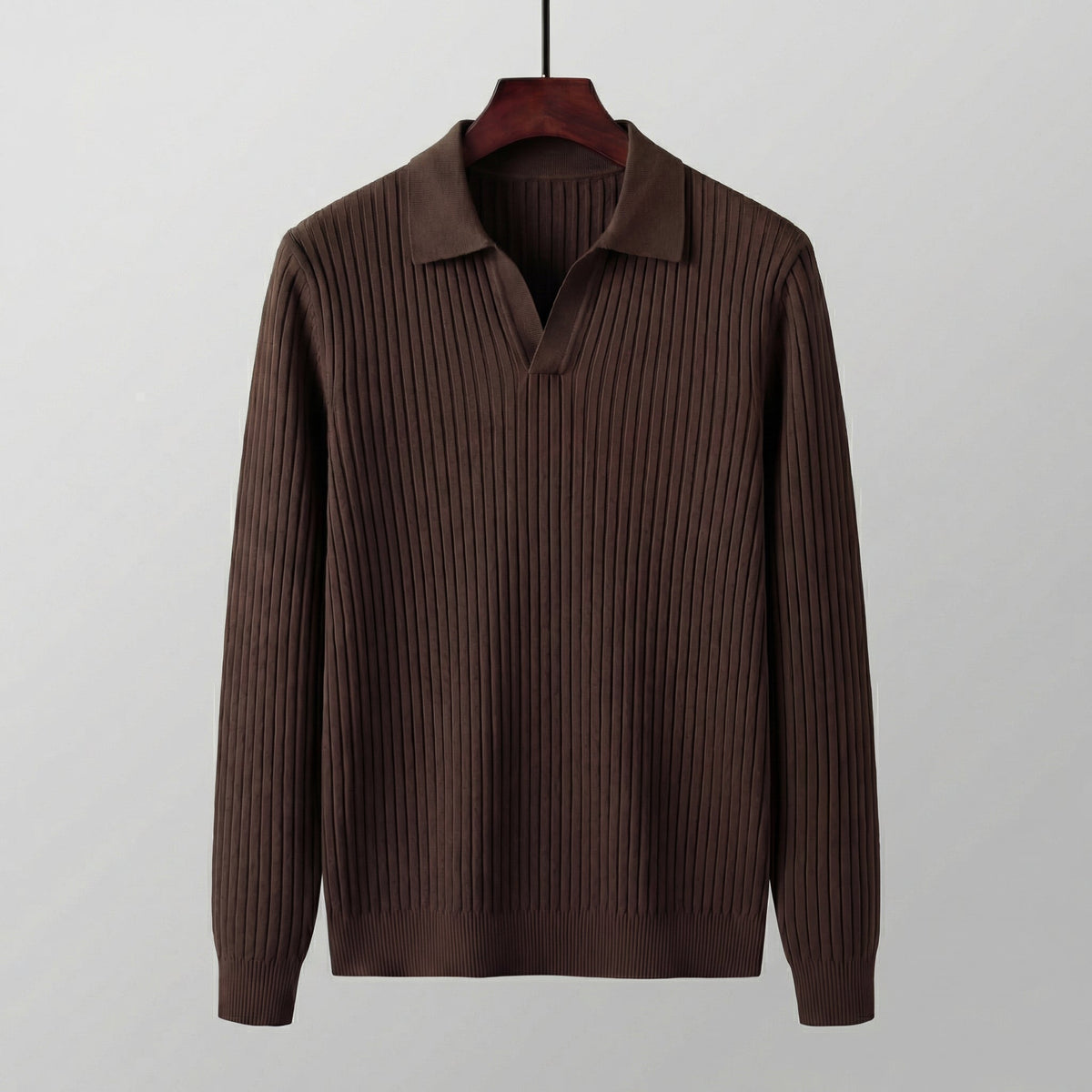 Men's Long Sleeve V-Neck Polo Shirt Casual Fit Stylish Everyday Wear
