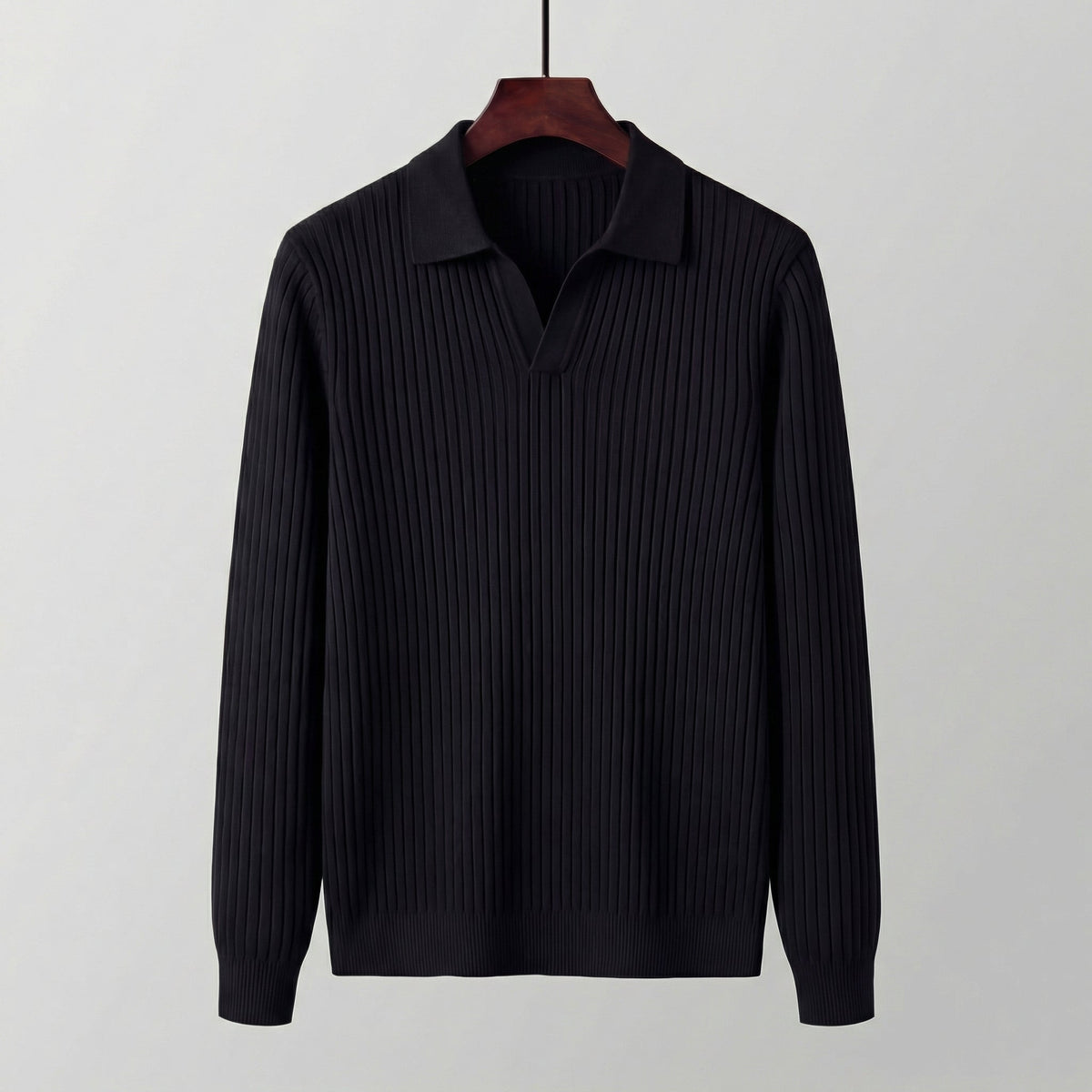 Men's Long Sleeve V-Neck Polo Shirt Casual Fit Stylish Everyday Wear