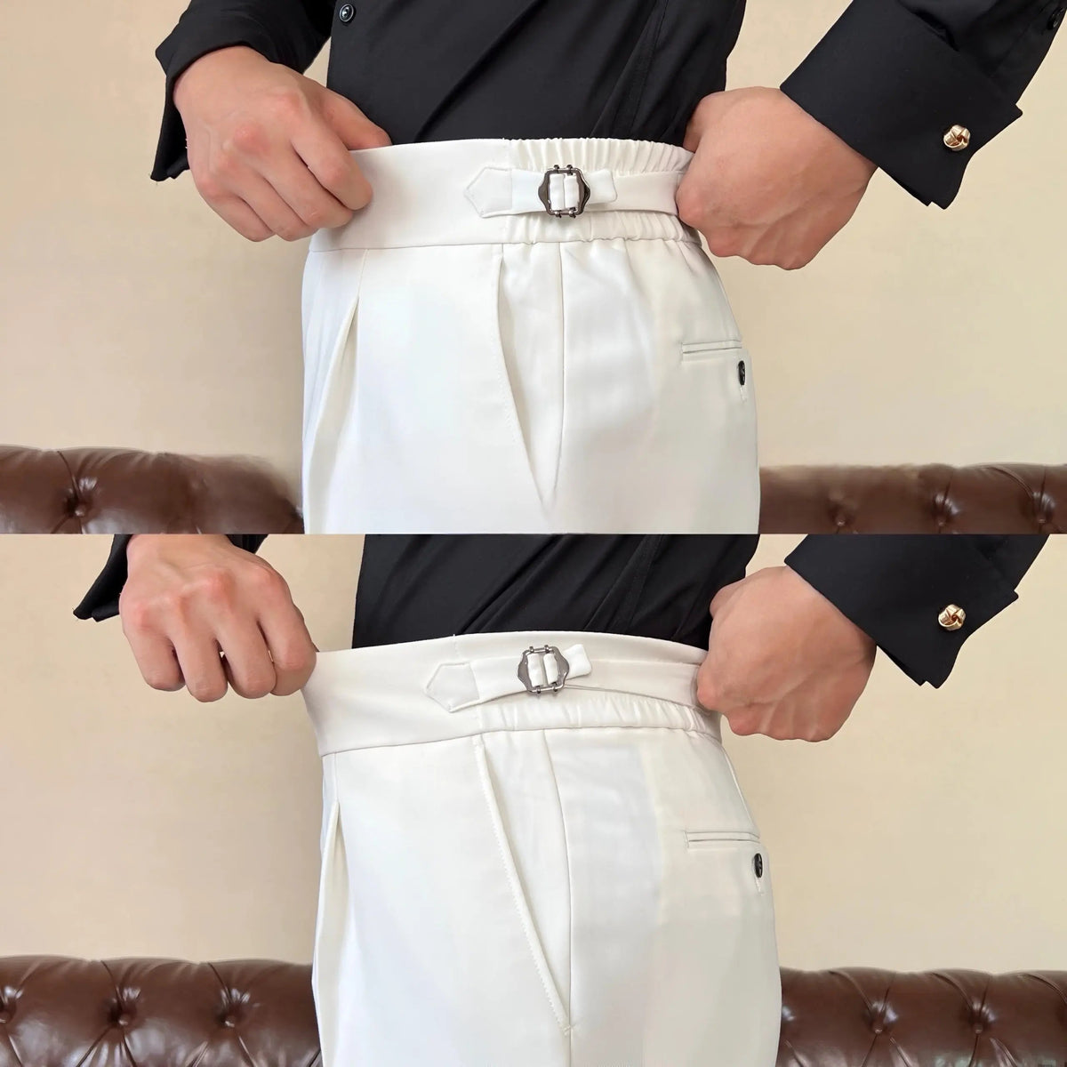Men's Pleated Double Button Trousers Tailored Fit Formal Wear Classic Style