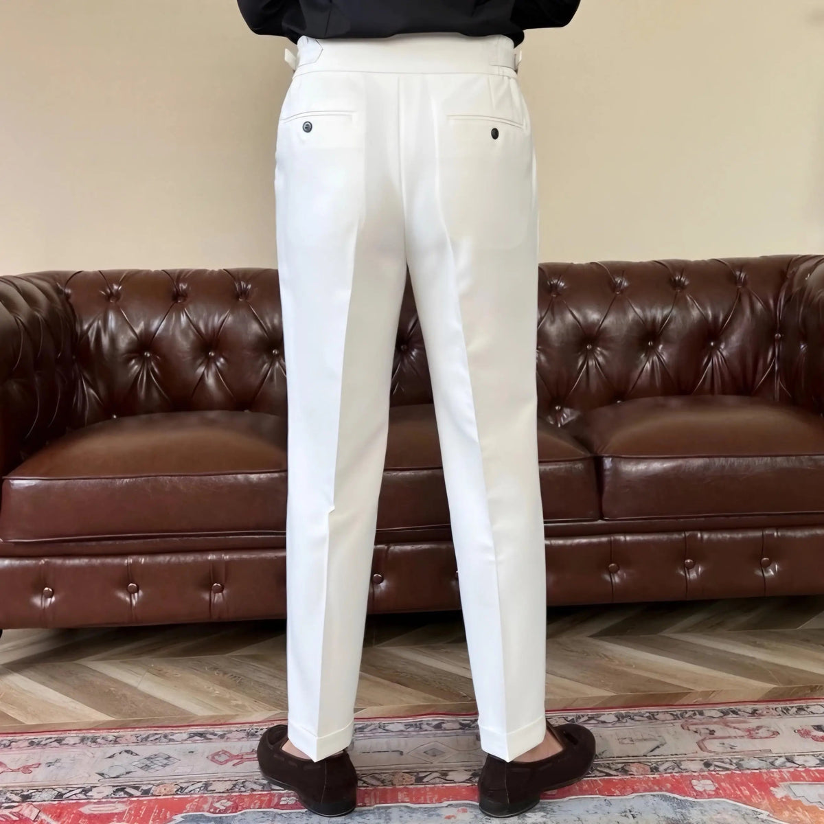 Men's Pleated Double Button Trousers Tailored Fit Formal Wear Classic Style