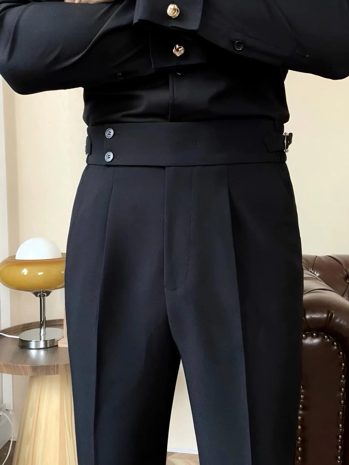 Men's Pleated Double Button Trousers Tailored Fit Formal Wear Classic Style