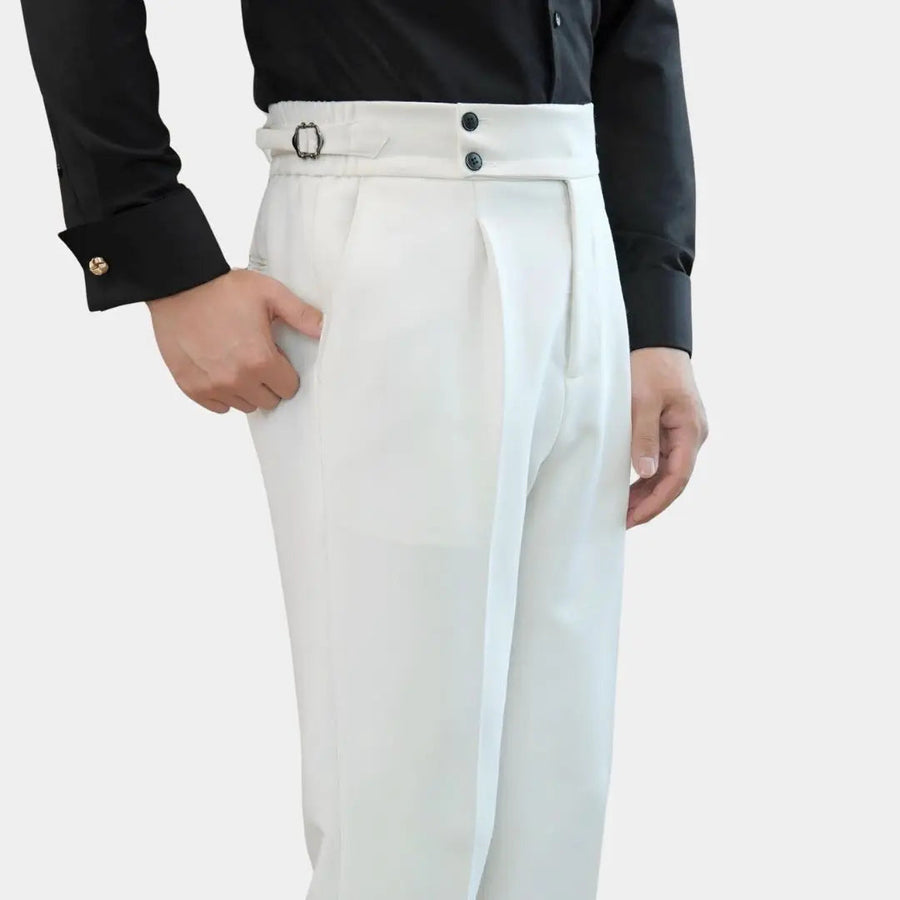 Men's Pleated Double Button Trousers Tailored Fit Formal Wear Classic Style
