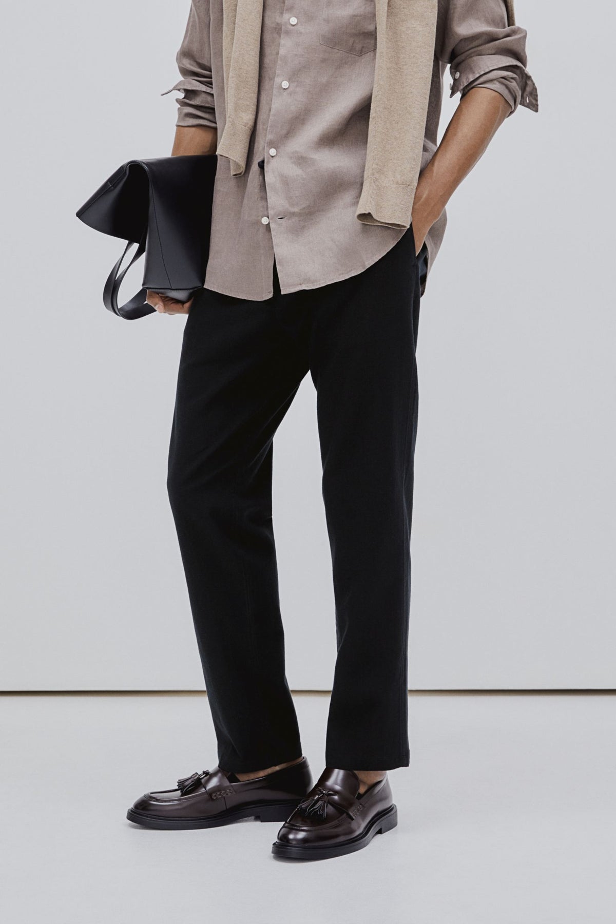 Men's Casual Flat-Front Drawstring Trousers Relaxed Fit Everyday Versatile