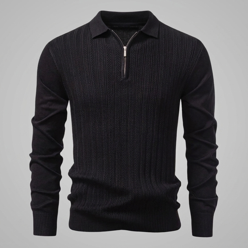 Men's Ribbed Knit Polo Shirt Short Sleeve Zipper Closure Casual Everyday