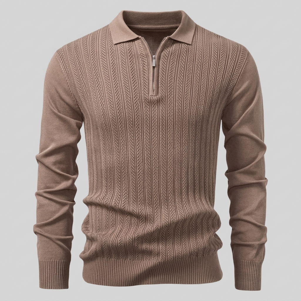 Men's Ribbed Knit Polo Shirt Short Sleeve Zipper Closure Casual Everyday