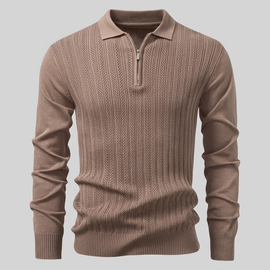 Men's Ribbed Knit Polo Shirt Short Sleeve Zipper Closure Casual Everyday
