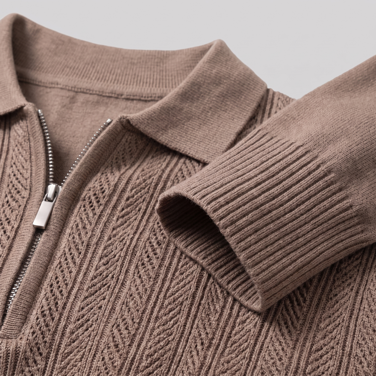 Men's Ribbed Knit Polo Shirt Short Sleeve Zipper Closure Casual Everyday