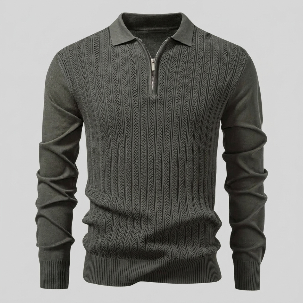 Men's Ribbed Knit Polo Shirt Short Sleeve Zipper Closure Casual Everyday