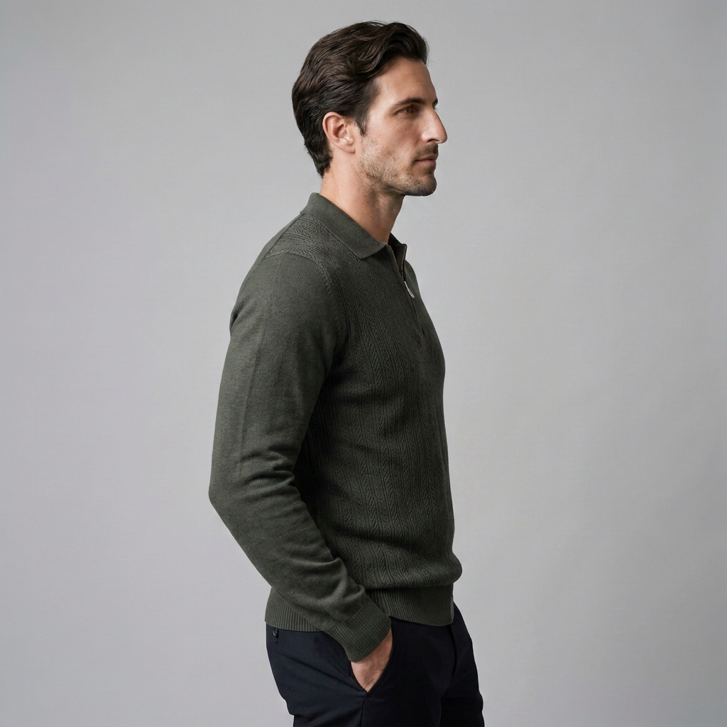 Men's Ribbed Knit Polo Shirt Short Sleeve Zipper Closure Casual Everyday
