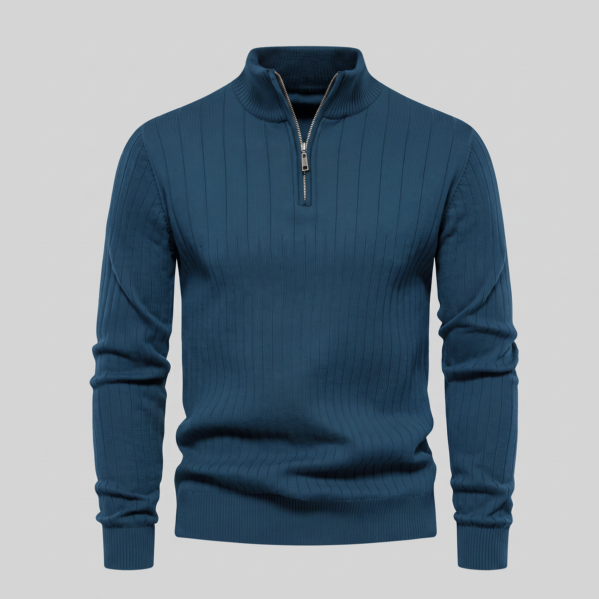 Men's Ribbed Half-Zip Sweater Relaxed Fit Long Sleeve Casual Layering