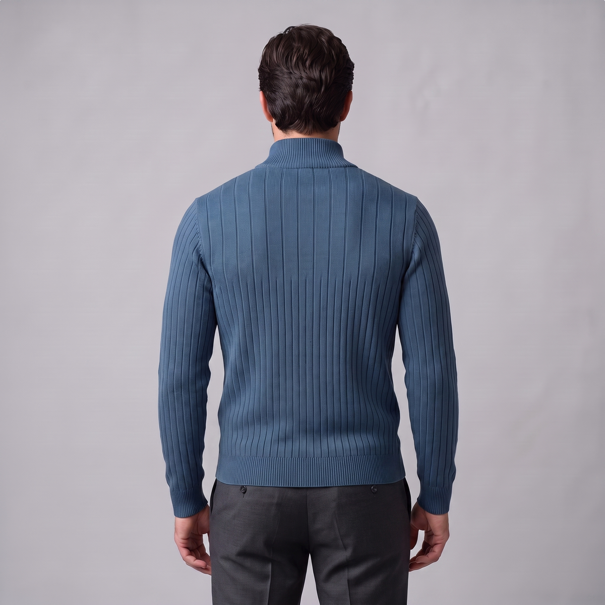 Men's Ribbed Half-Zip Sweater Relaxed Fit Long Sleeve Casual Layering