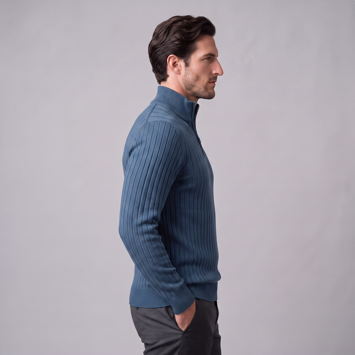 Men's Ribbed Half-Zip Sweater Relaxed Fit Long Sleeve Casual Layering