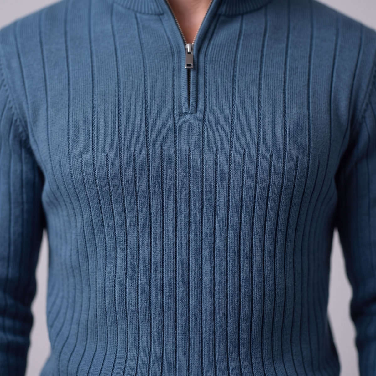 Men's Ribbed Half-Zip Sweater Relaxed Fit Long Sleeve Casual Layering