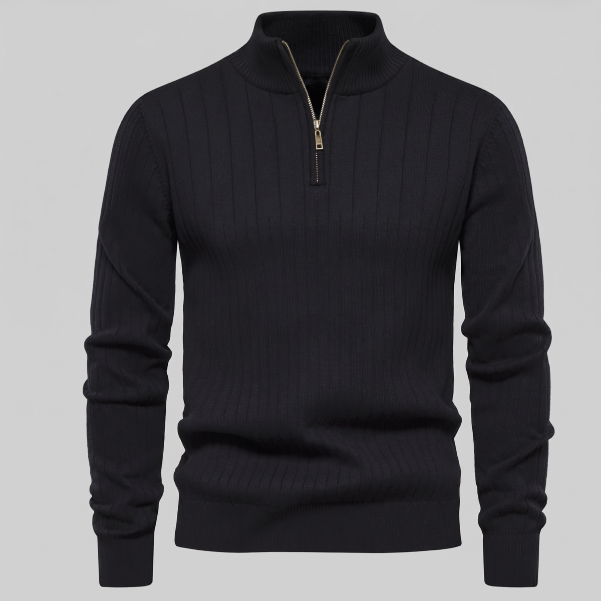 Men's Ribbed Half-Zip Sweater Relaxed Fit Long Sleeve Casual Layering