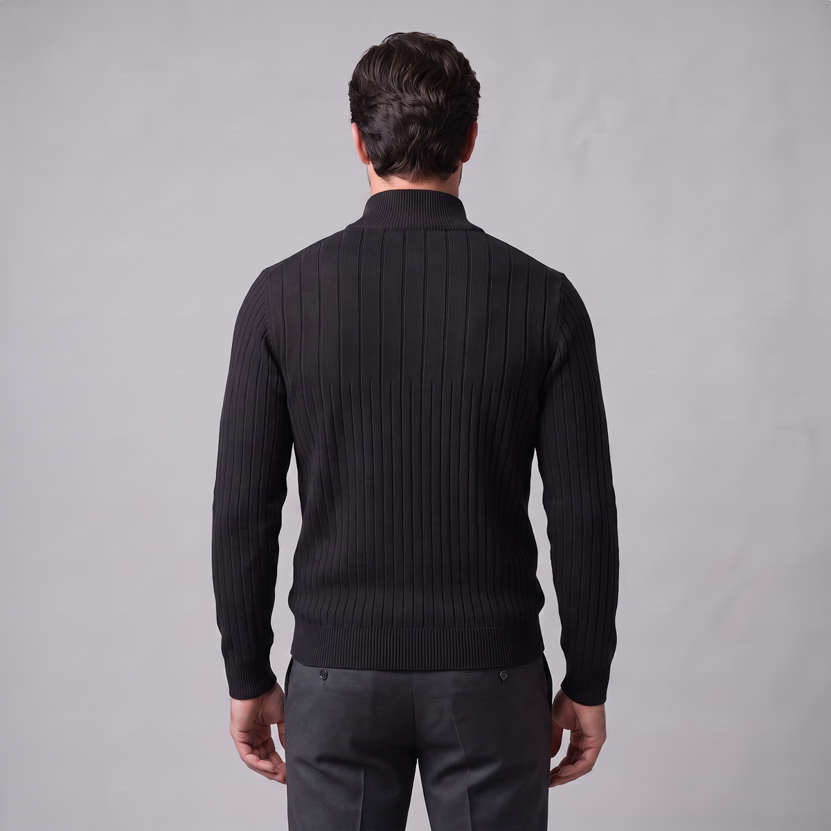 Men's Ribbed Half-Zip Sweater Relaxed Fit Long Sleeve Casual Layering