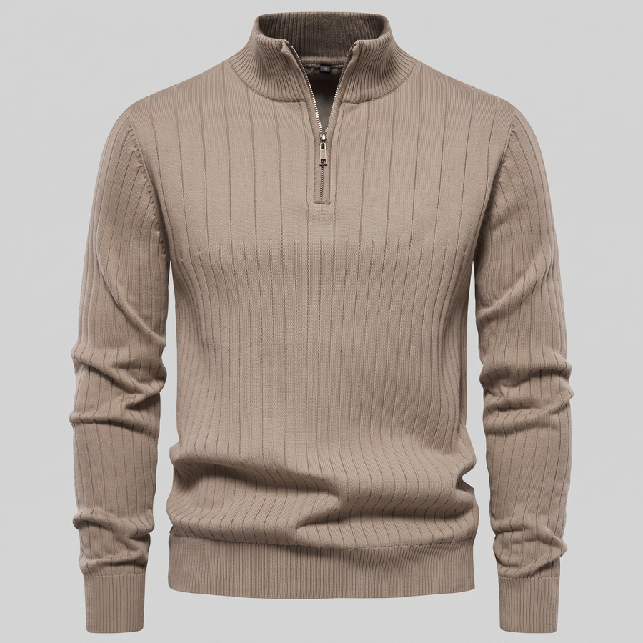 Men's Ribbed Half-Zip Sweater Relaxed Fit Long Sleeve Casual Layering