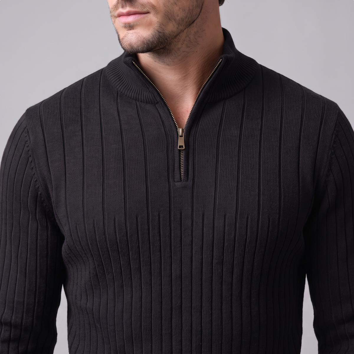 Men's Ribbed Half-Zip Sweater Relaxed Fit Long Sleeve Casual Layering