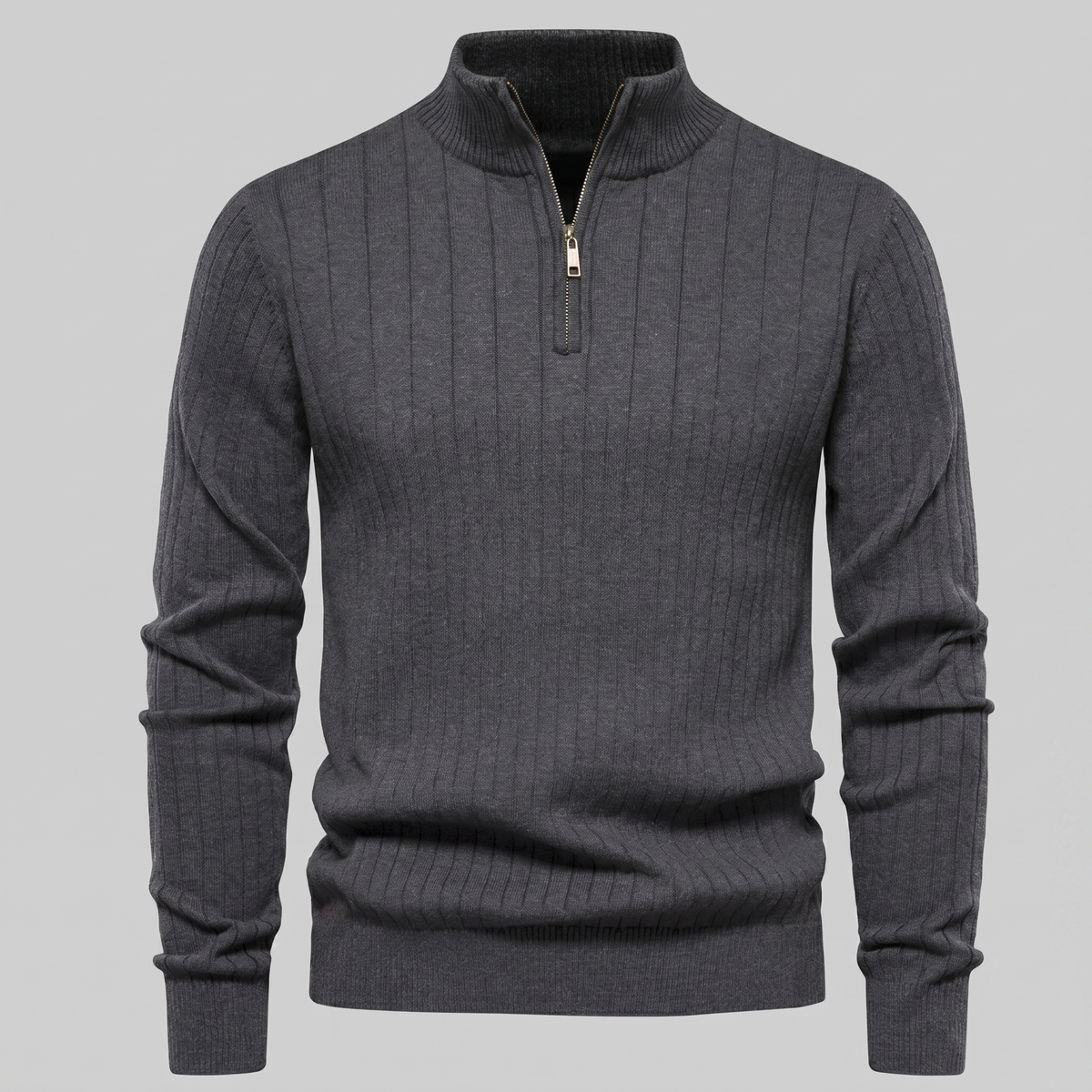 Men's Ribbed Half-Zip Sweater Relaxed Fit Long Sleeve Casual Layering