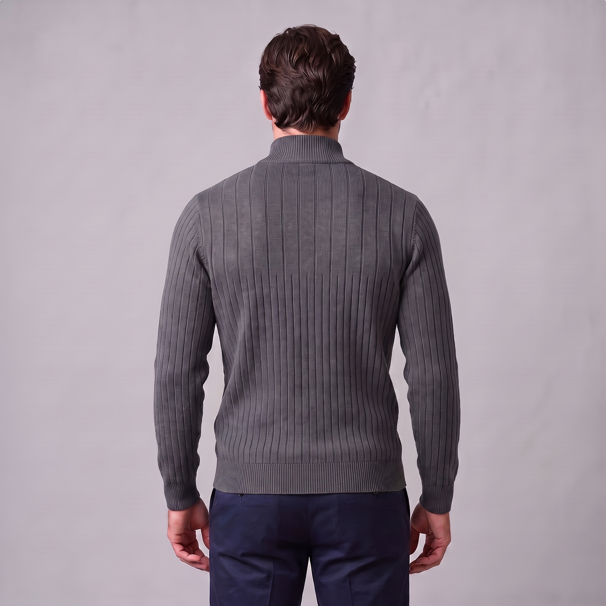 Men's Ribbed Half-Zip Sweater Relaxed Fit Long Sleeve Casual Layering