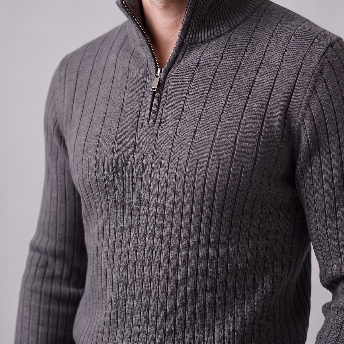 Men's Ribbed Half-Zip Sweater Relaxed Fit Long Sleeve Casual Layering