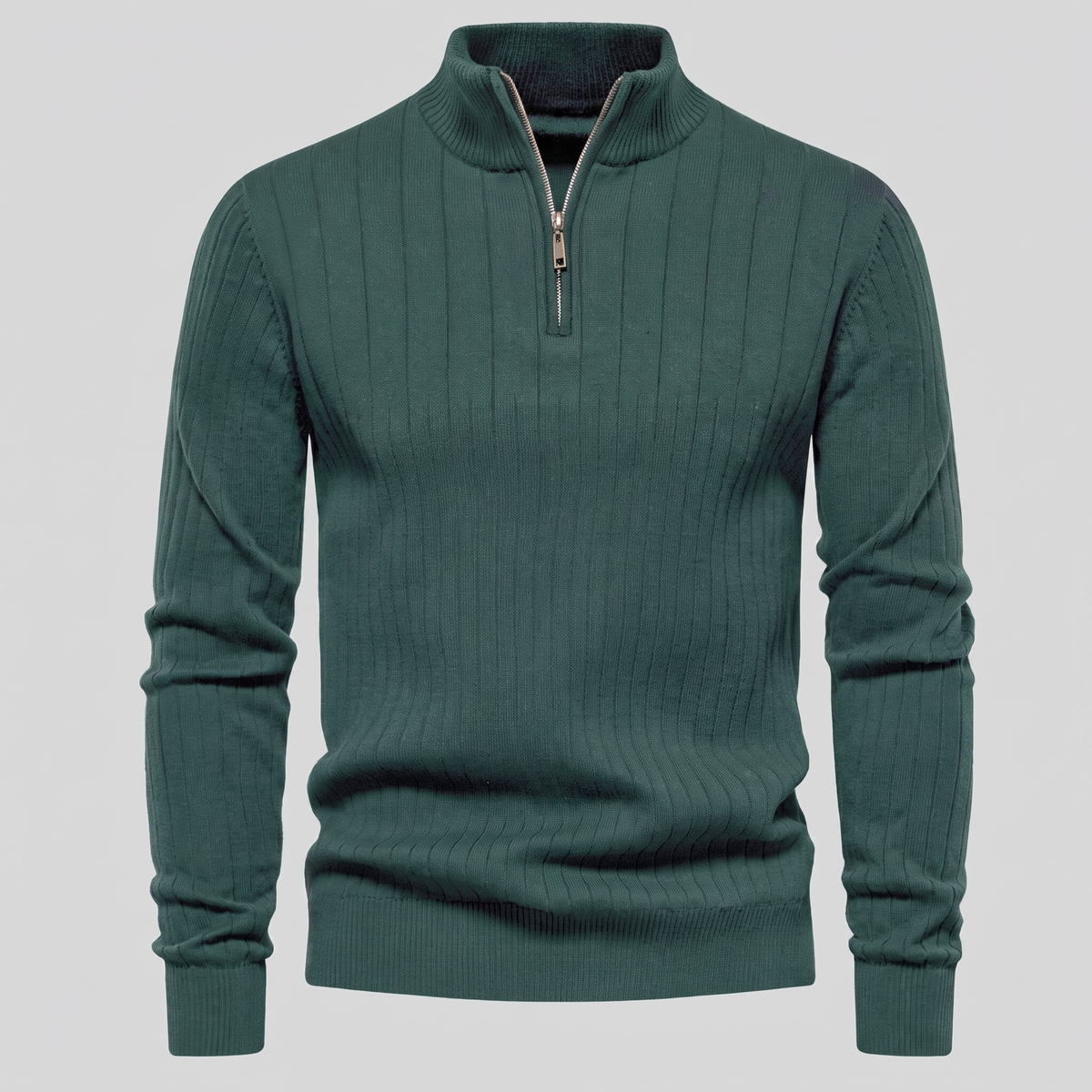 Men's Ribbed Half-Zip Sweater Relaxed Fit Long Sleeve Casual Layering