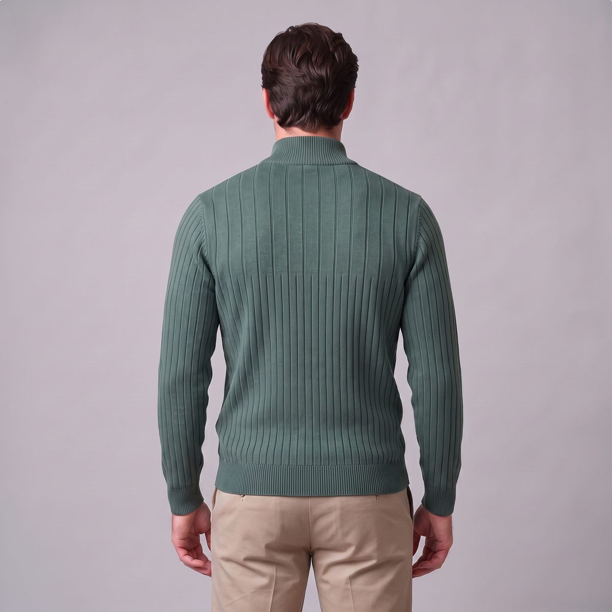 Men's Ribbed Half-Zip Sweater Relaxed Fit Long Sleeve Casual Layering