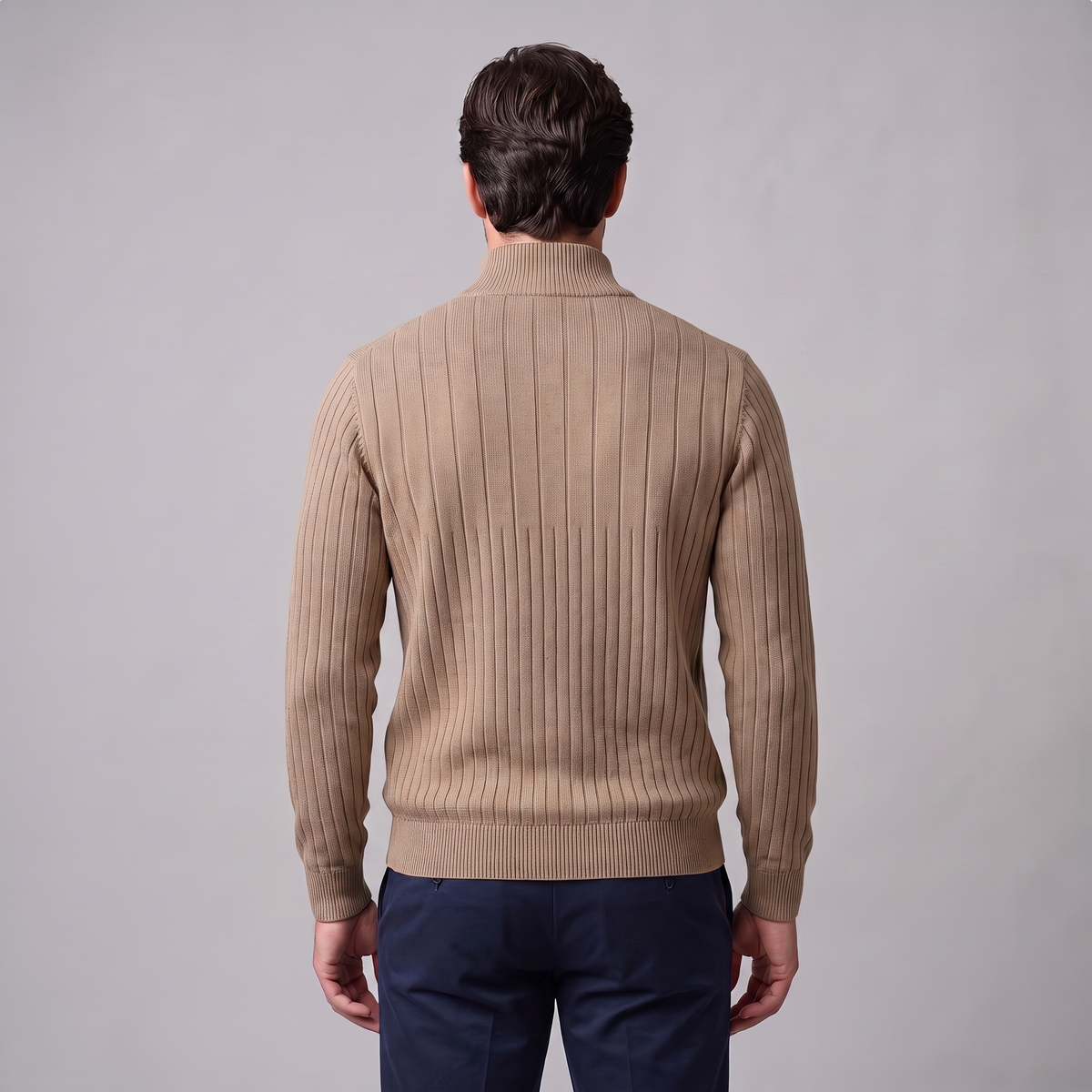 Men's Ribbed Half-Zip Sweater Relaxed Fit Long Sleeve Casual Layering