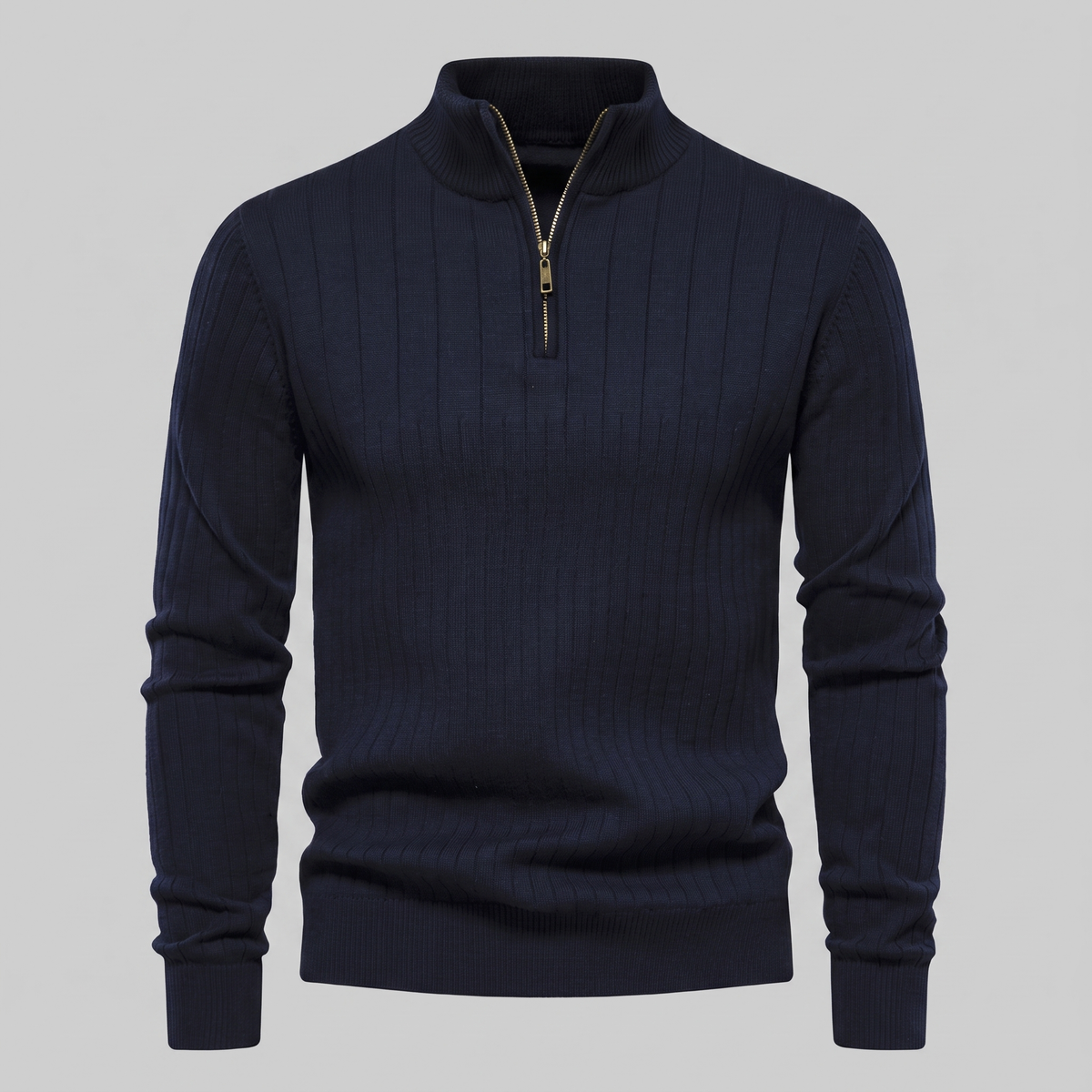 Men's Ribbed Half-Zip Sweater Relaxed Fit Long Sleeve Casual Layering