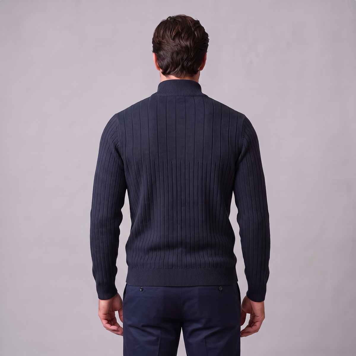 Men's Ribbed Half-Zip Sweater Relaxed Fit Long Sleeve Casual Layering