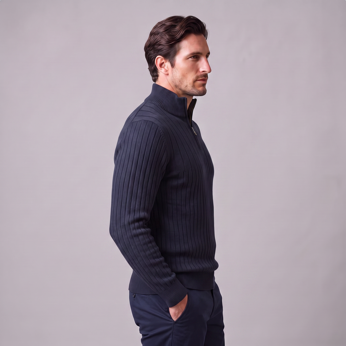 Men's Ribbed Half-Zip Sweater Relaxed Fit Long Sleeve Casual Layering