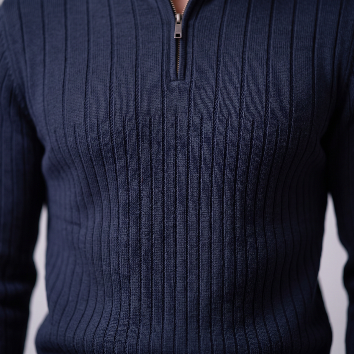 Men's Ribbed Half-Zip Sweater Relaxed Fit Long Sleeve Casual Layering