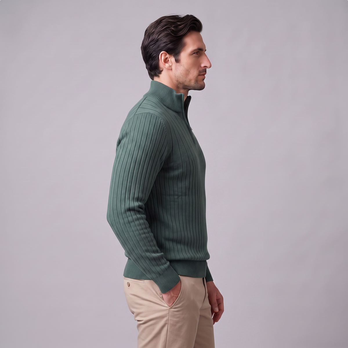 Men's Ribbed Half-Zip Sweater Relaxed Fit Long Sleeve Casual Layering
