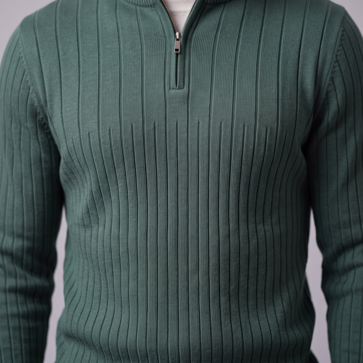 Men's Ribbed Half-Zip Sweater Relaxed Fit Long Sleeve Casual Layering
