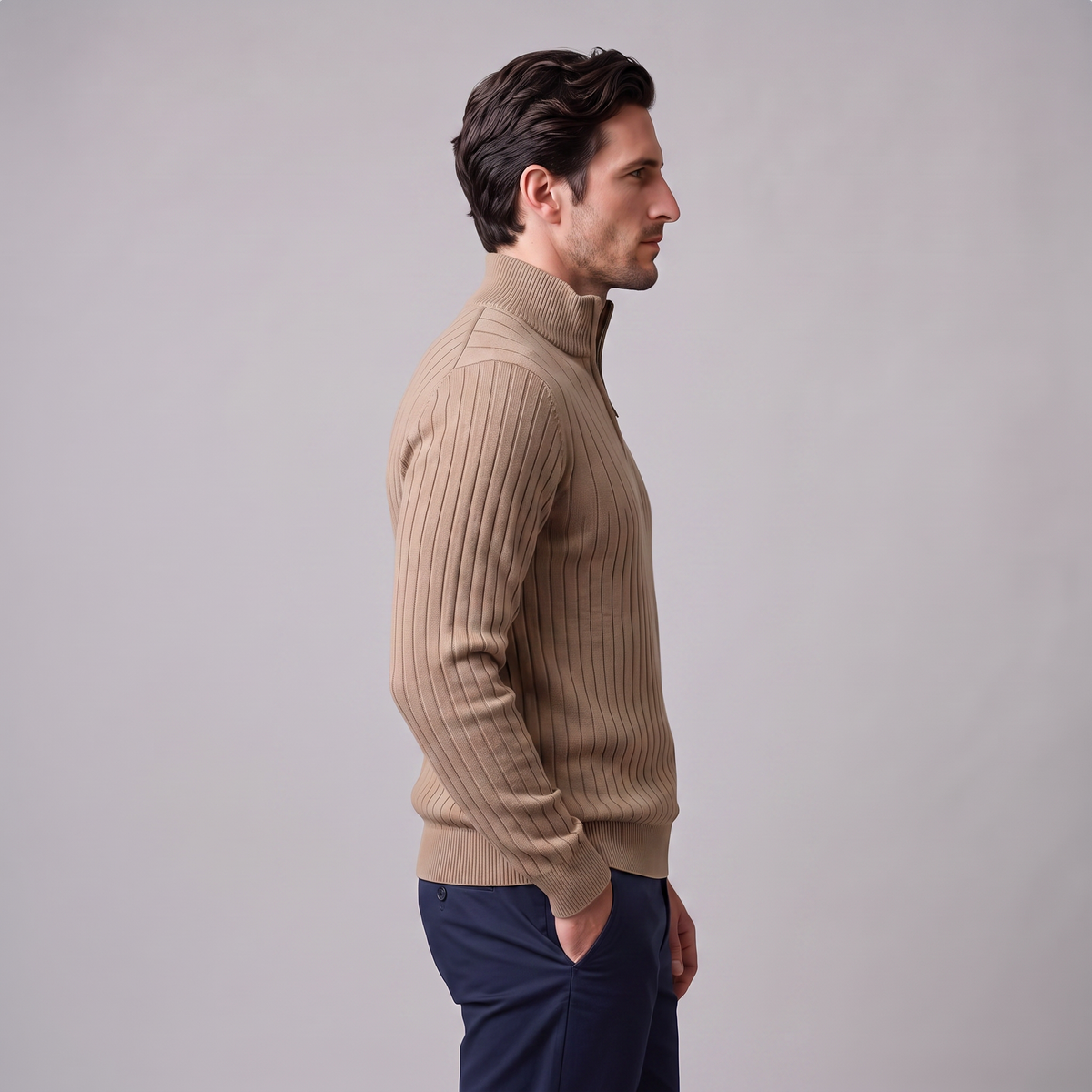 Men's Ribbed Half-Zip Sweater Relaxed Fit Long Sleeve Casual Layering