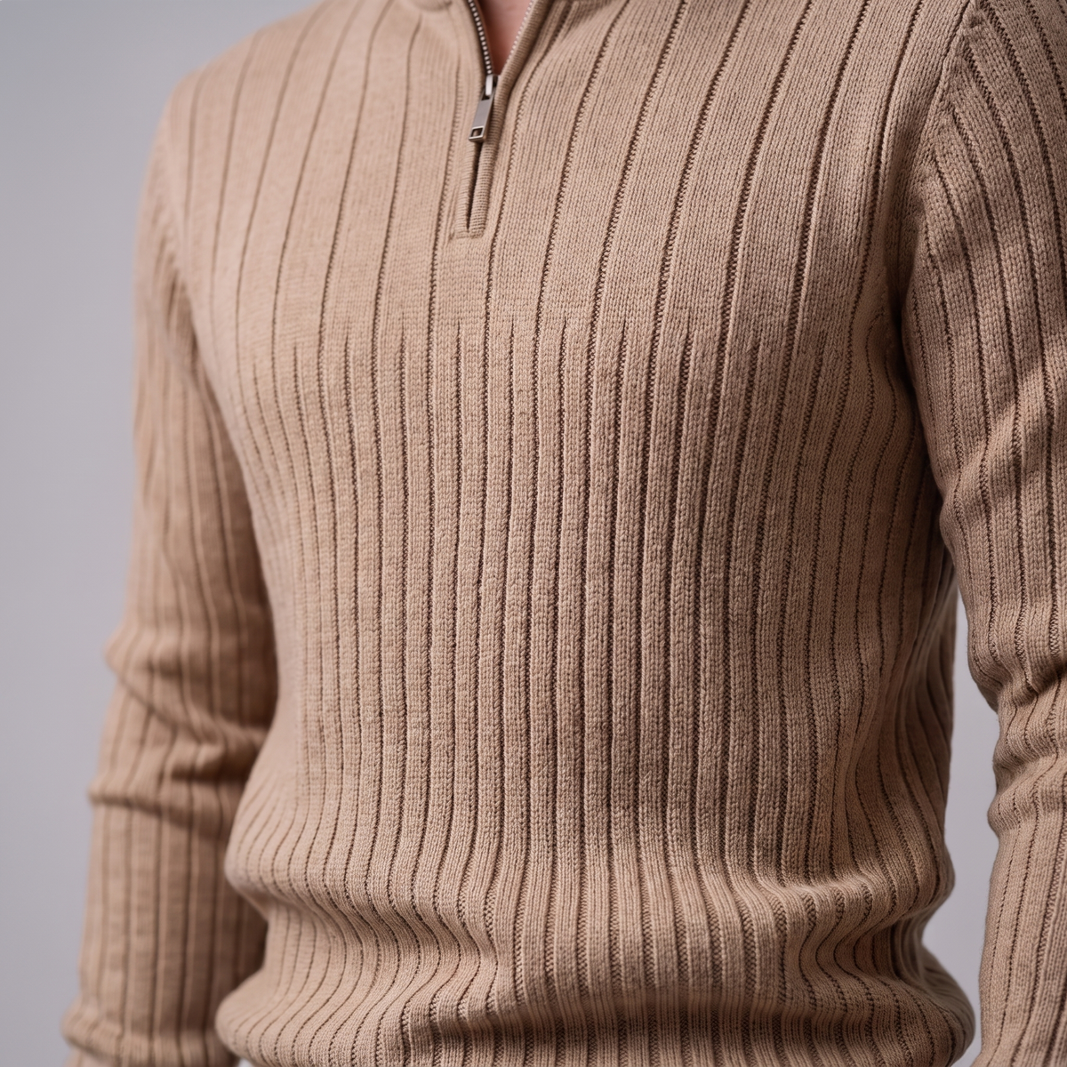 Men's Ribbed Half-Zip Sweater Relaxed Fit Long Sleeve Casual Layering