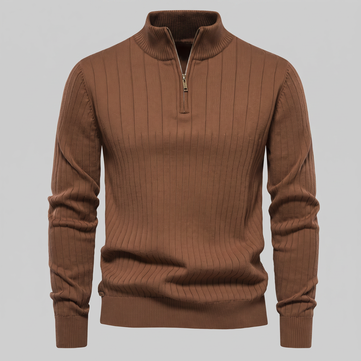 Men's Ribbed Half-Zip Sweater Relaxed Fit Long Sleeve Casual Layering