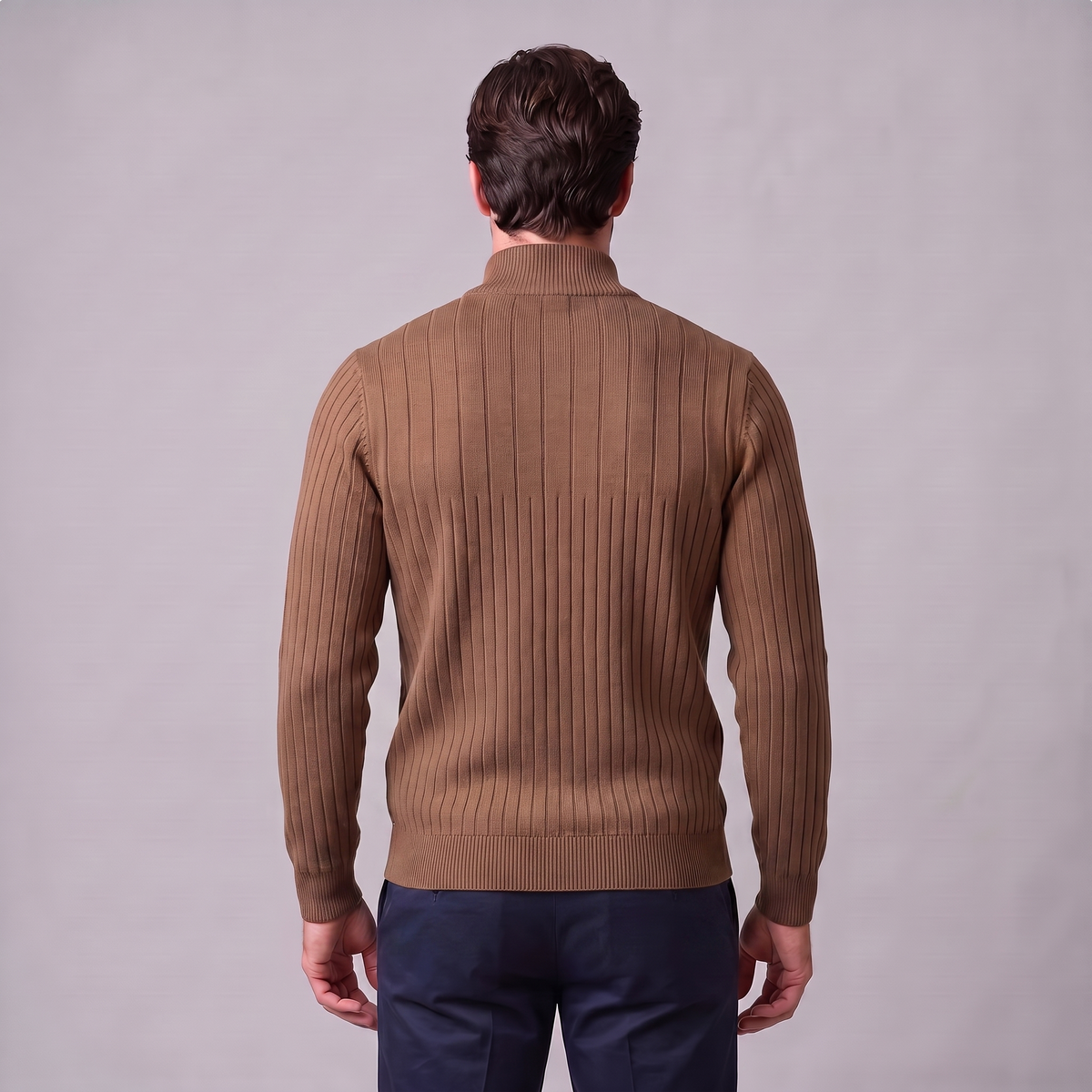 Men's Ribbed Half-Zip Sweater Relaxed Fit Long Sleeve Casual Layering