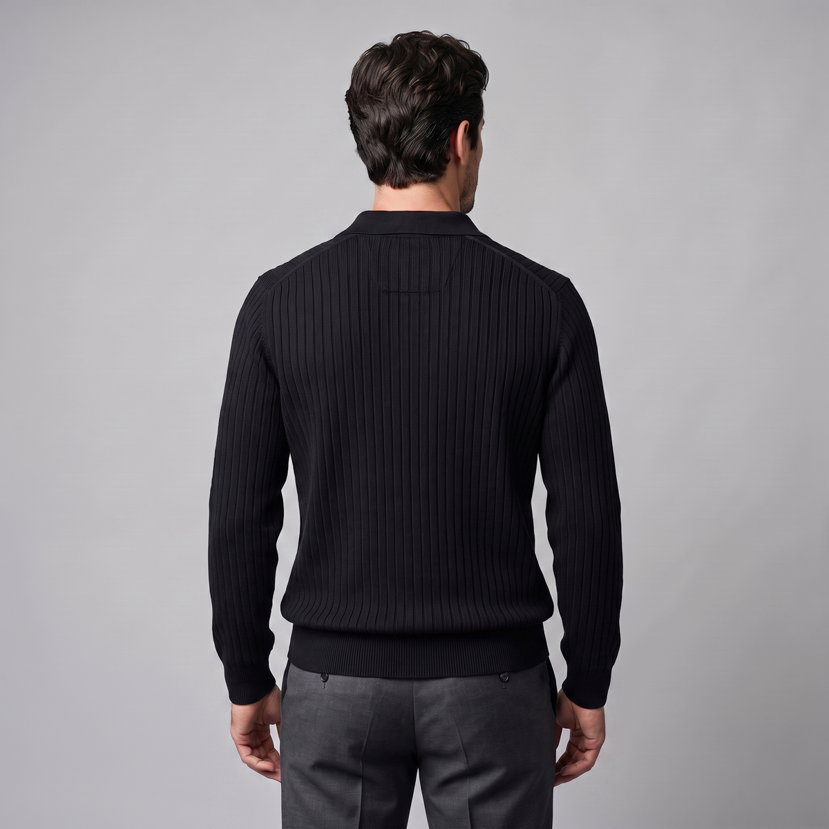 Men's Ribbed Knit Polo Sweater Short-Sleeve Collared Casual Everyday